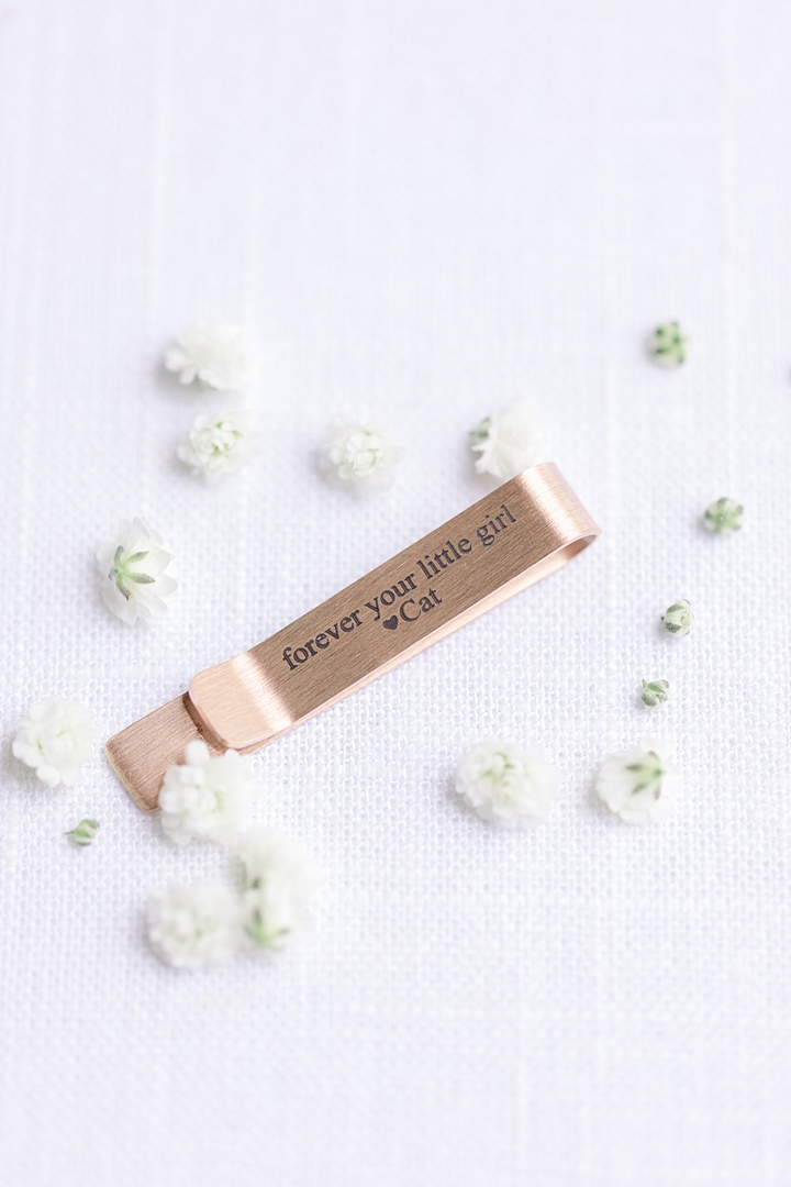 Engraved tie clip as a present to dad! So sweet! "Not to be cheesy, but everything just made sense.” This Vista West Ranch wedding features the sweetest love story!! Click through to see more!
