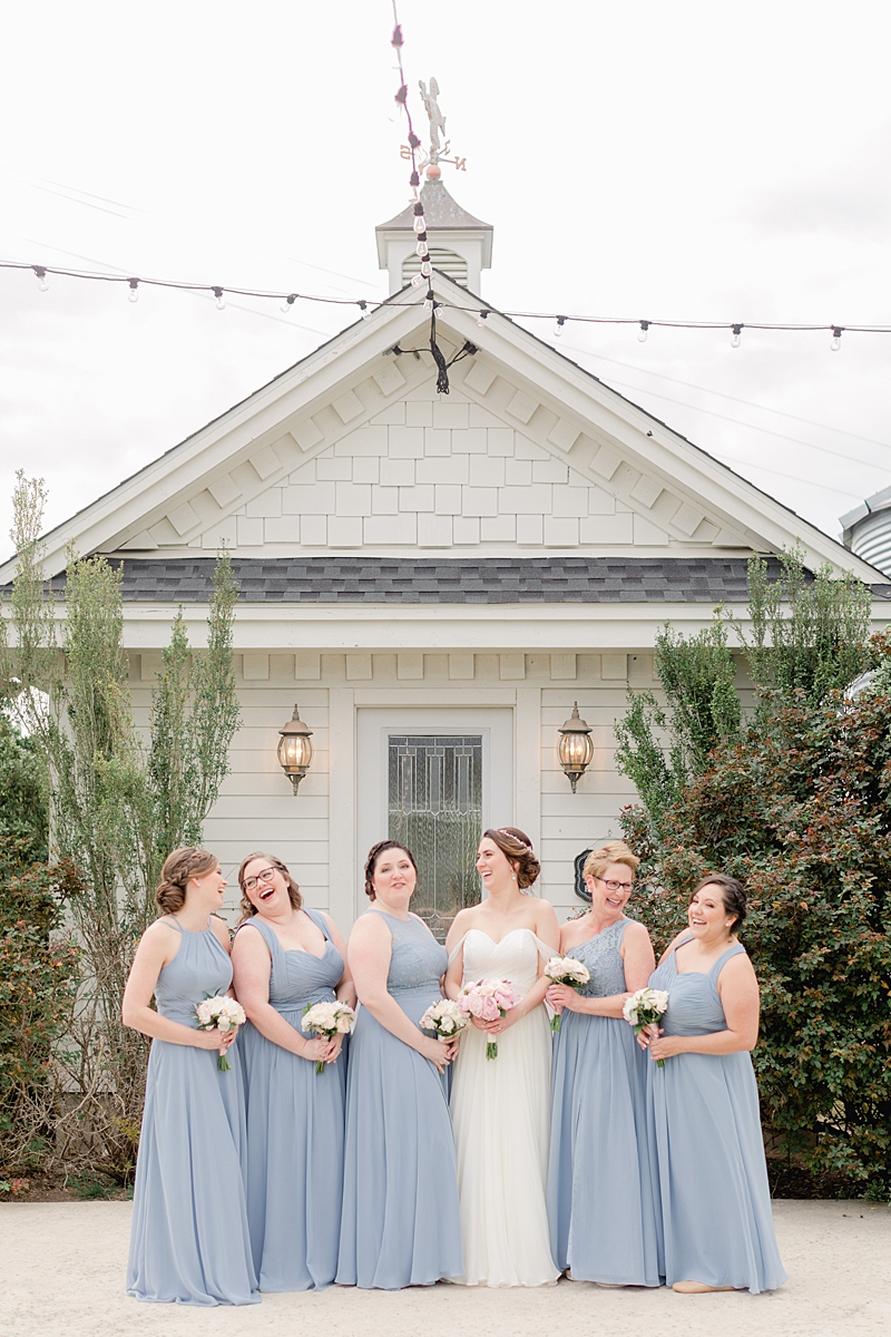 Classic bridesmads in Dusty Blue Azazie.com dresses! An elegant Springtime Antebellum Oaks wedding in Austin, Texas is what dreams are made of! Navy and blush accents, cookie cakes, and more!