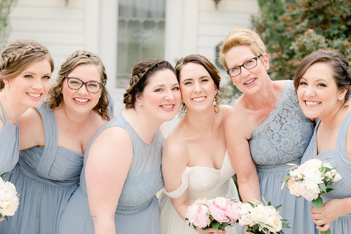 Classic bridesmads in Dusty Blue Azazie.com dresses! An elegant Springtime Antebellum Oaks wedding in Austin, Texas is what dreams are made of! Navy and blush accents, cookie cakes, and more!