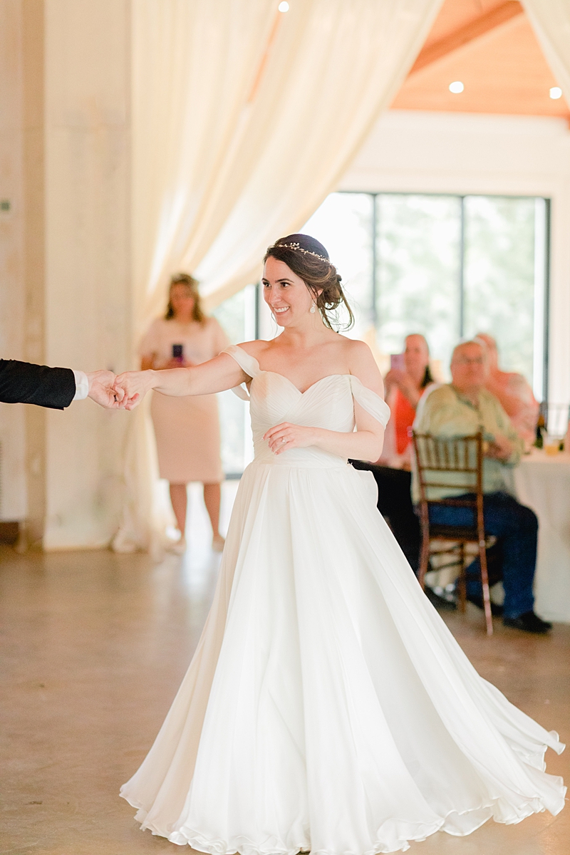 Newlywed entrance and first dance! An elegant Springtime Antebellum Oaks wedding in Austin, Texas is what dreams are made of! Navy and blush accents, cookie cakes, and more!