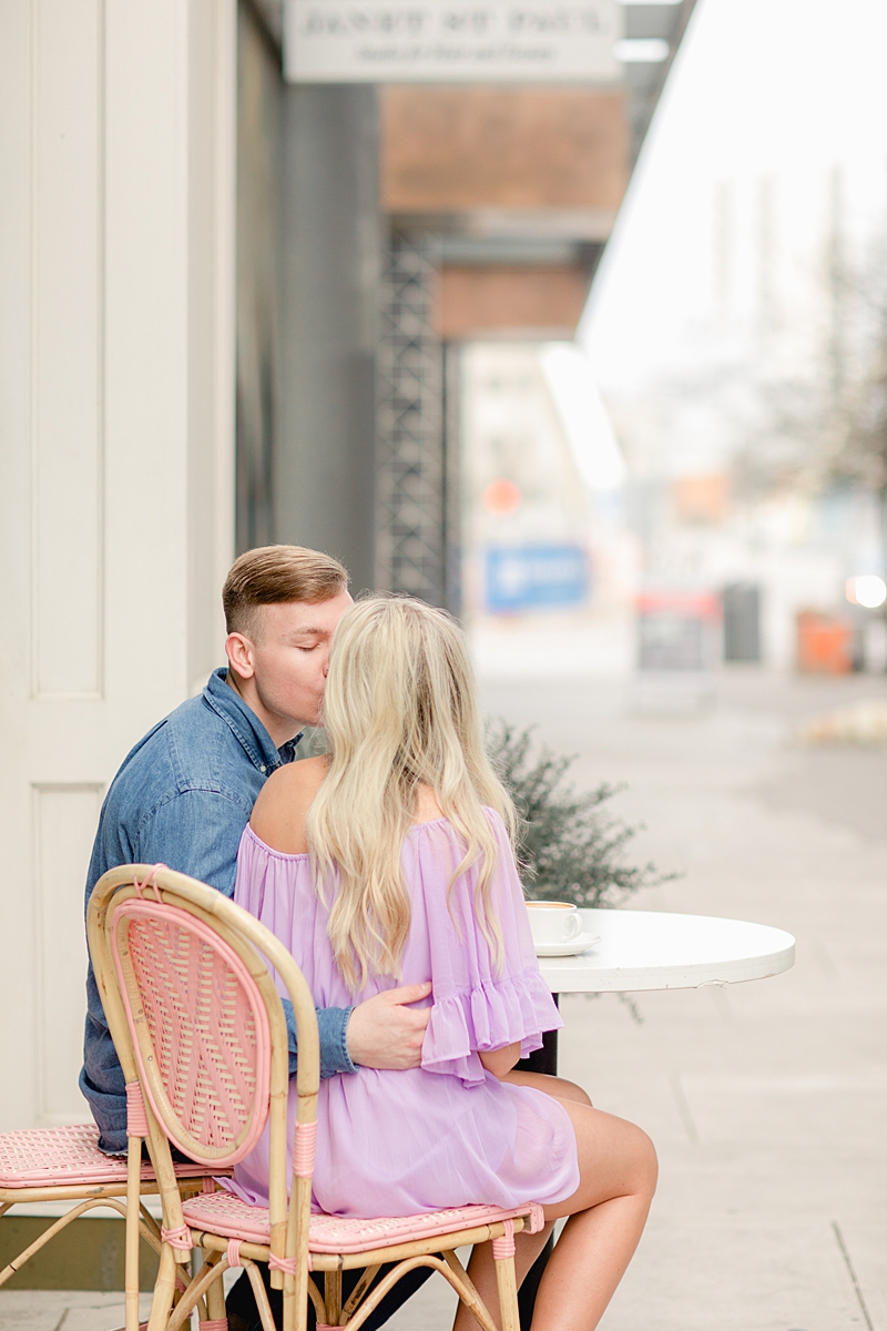 Le Politique latte! This downtown ATX engagement session has a total city feel! We headed to a cute coffee shop & walked across the Congress bridge to get that Austin skyline!