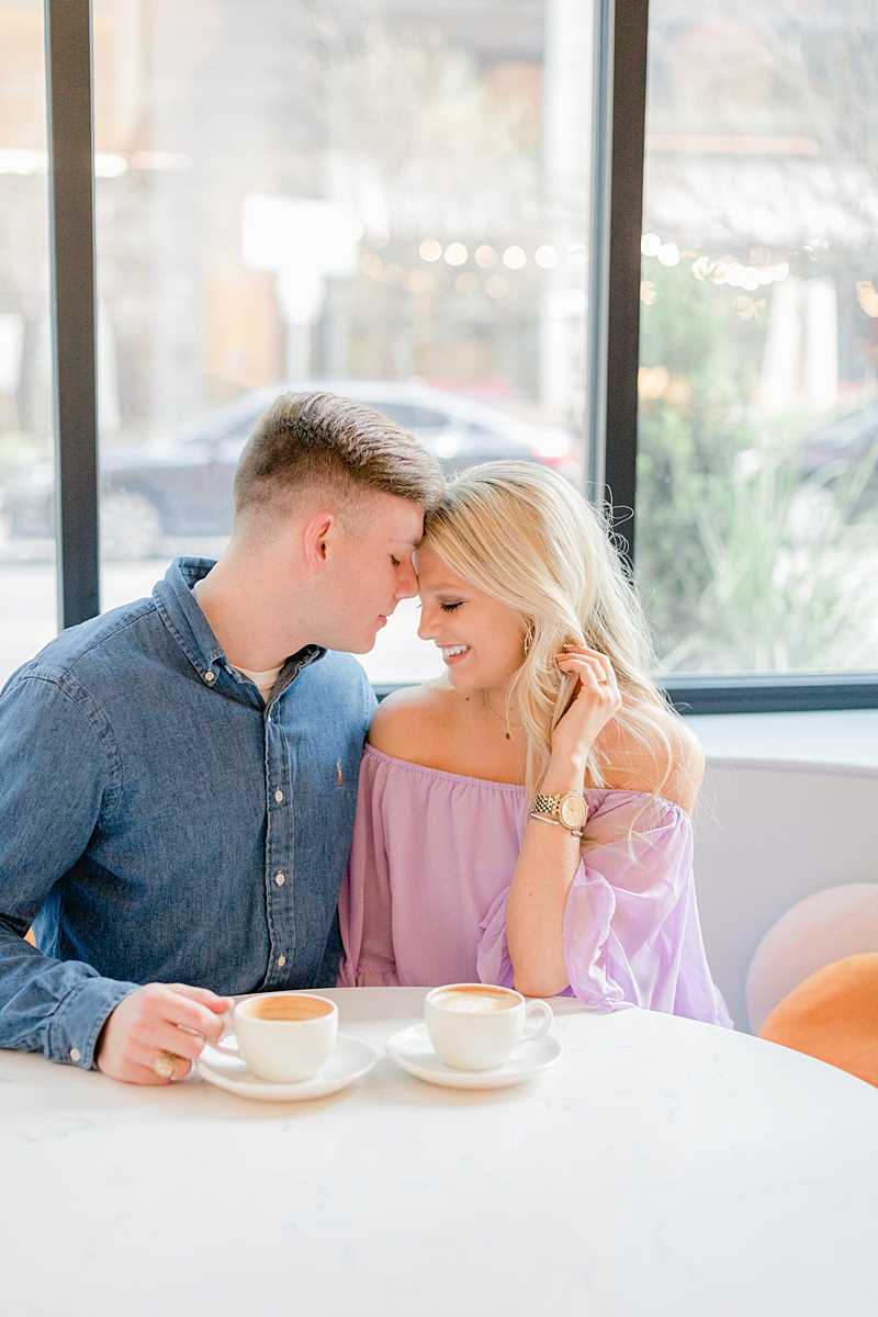 Le Politique latte! This downtown ATX engagement session has a total city feel! We headed to a cute coffee shop & walked across the Congress bridge to get that Austin skyline!