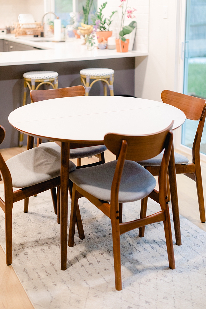 Fishs Eddy Expandable Dining Table from West Elm, chairs from West Elm. We're in South Austin, Texas in a neighborhood called Cherry Creek. Click through to see how we've settled so far!