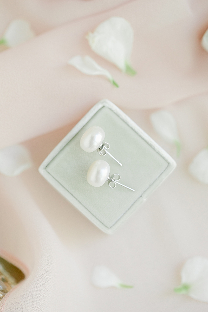 Simple pearl studs - So many handpicked, thoughtful details here in and around the barn at The Creek Haus. Click through to see the most perfect wedding day!