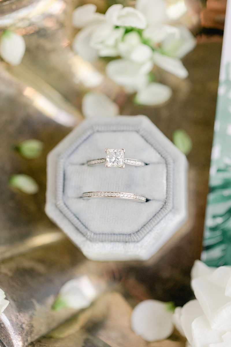 White gold square solitaire engagement ring - So many handpicked, thoughtful details here in and around the barn at The Creek Haus. Click through to see the most perfect wedding day!