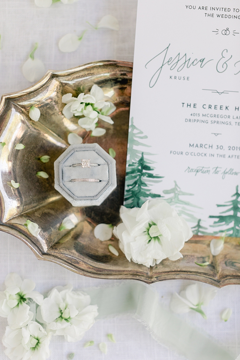 Green and white water-colored invitation suite! So many handpicked, thoughtful details here in and around the barn at The Creek Haus. Click through to see the most perfect wedding day!