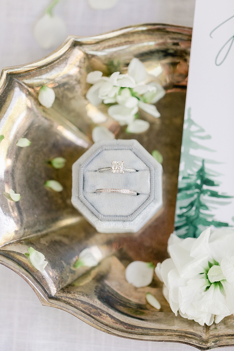 White gold square solitaire engagement ring - So many handpicked, thoughtful details here in and around the barn at The Creek Haus. Click through to see the most perfect wedding day!