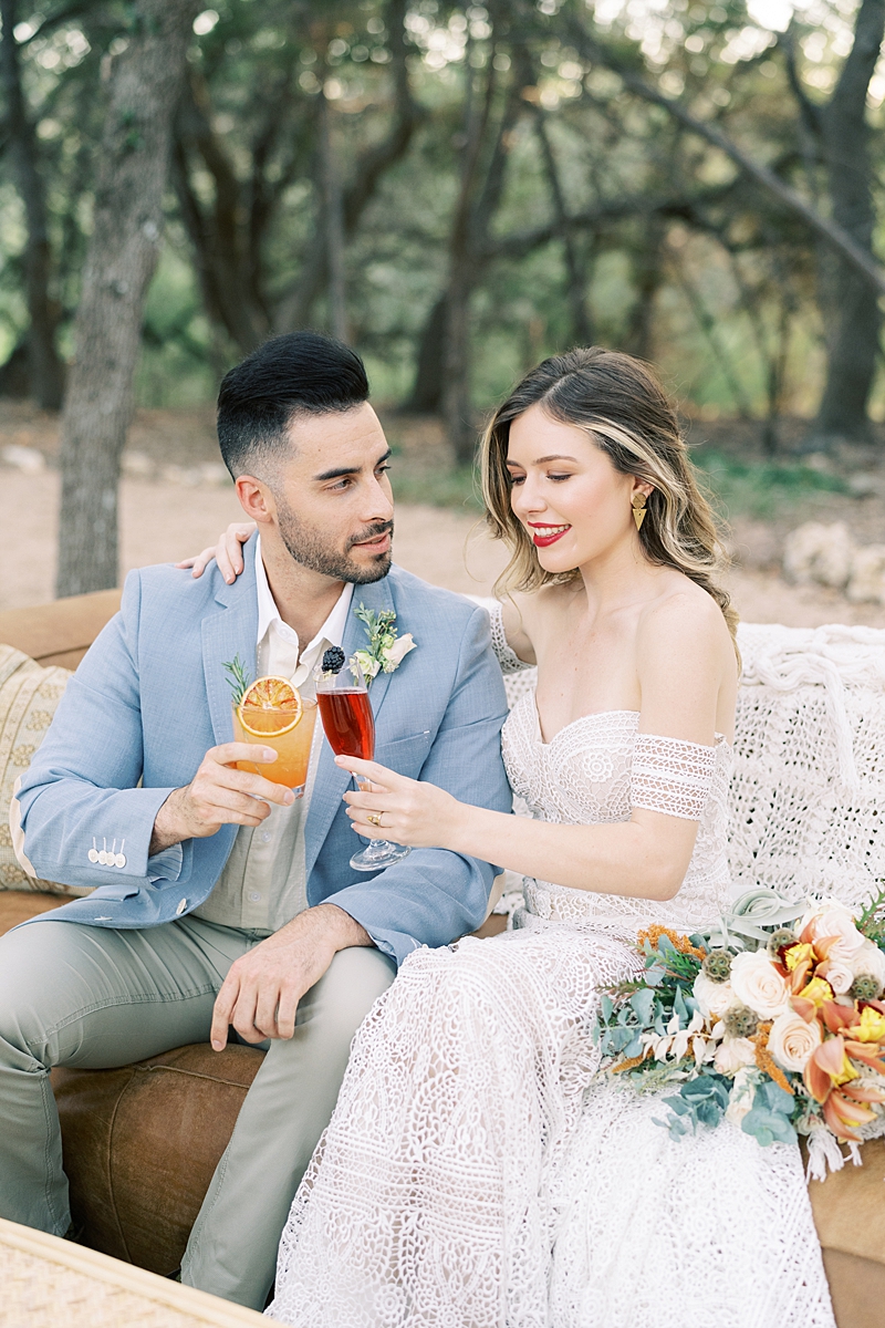 Dress from Unbridaled Austin, drinks by Elevate Bartending, rentals by Birch and Brass: Fall wedding inspiration for the Texas Hill Country, with a fall color pallet too. Lucky Arrow Retreat is the coolest venue in Dripping Springs, TX!