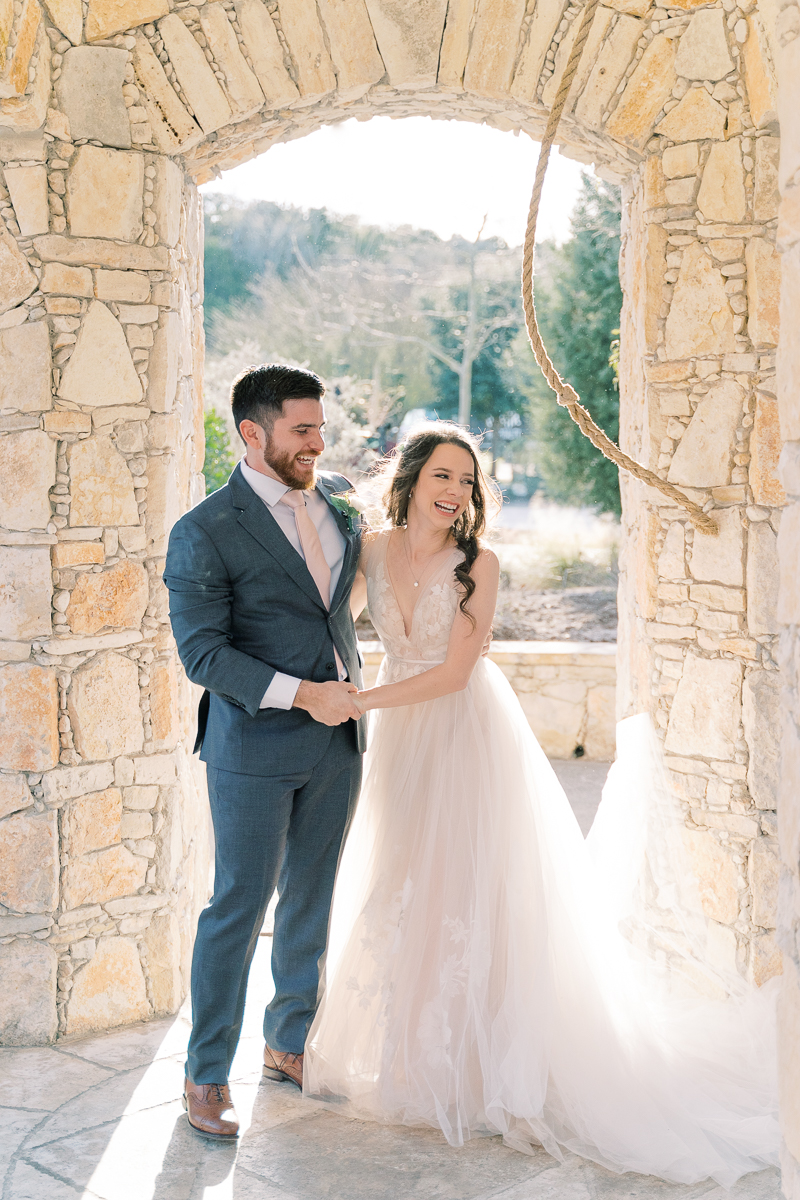 This blush and eucalyptus wedding at Camp Lucy is defined by two things: SO MANY Office references for the die hard fans, and the cutest couple in town!