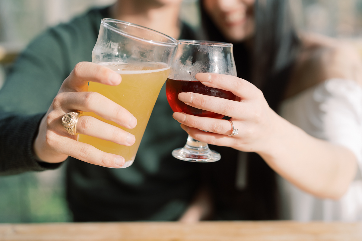 When you're getting married at Vista West Ranch, you have your rehearsal dinner AND engagement session at Fox 12 Beer. It's the perfect match! + Their aggie rings!!