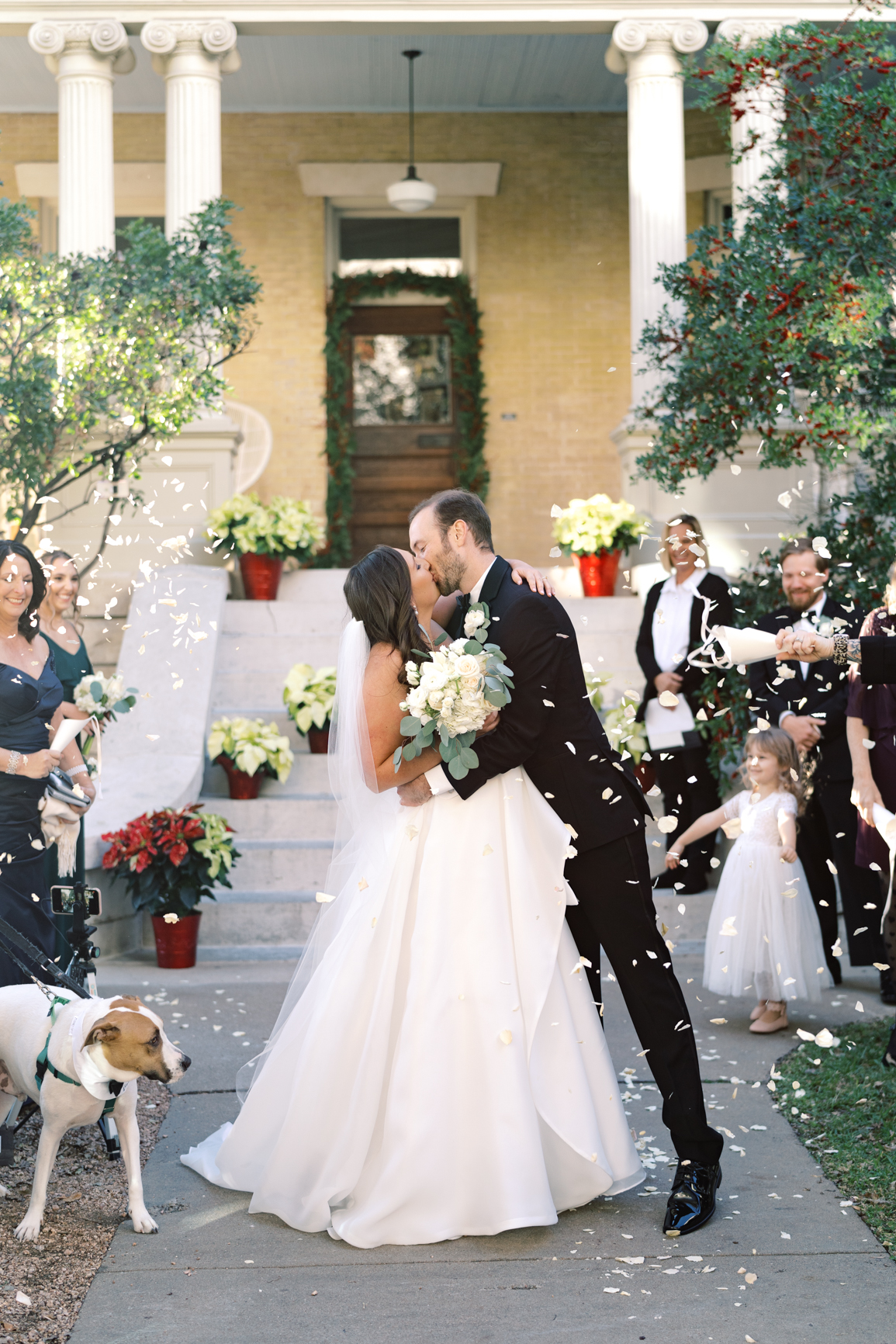 Gorgeous December wedding at Hotel Ella in downtown Austin, TX! Katelyn and Sean brought their dog Huck along as their best pup, had champagne served from a trailer they built themselves! 