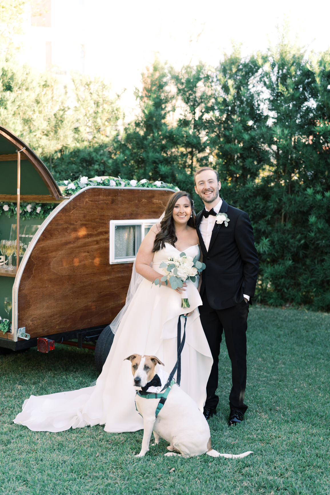 Gorgeous December wedding at Hotel Ella in downtown Austin, TX! Katelyn and Sean brought their dog Huck along as their best pup, had champagne served from a trailer they built themselves! 