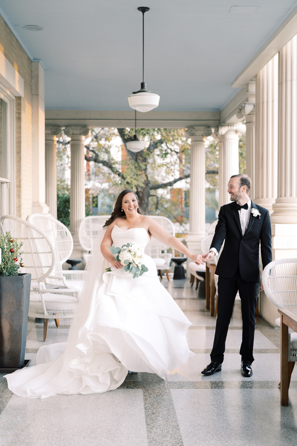 Gorgeous December wedding at Hotel Ella in downtown Austin, TX! Katelyn and Sean brought their dog Huck along as their best pup, had champagne served from a trailer they built themselves! 