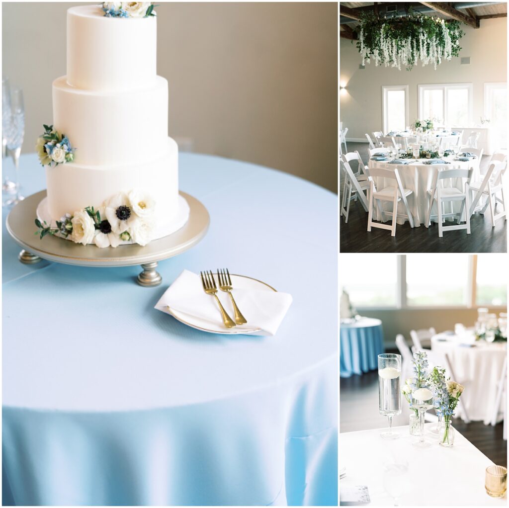 Blue and white reception at Vintage Villas in Austin, Texas