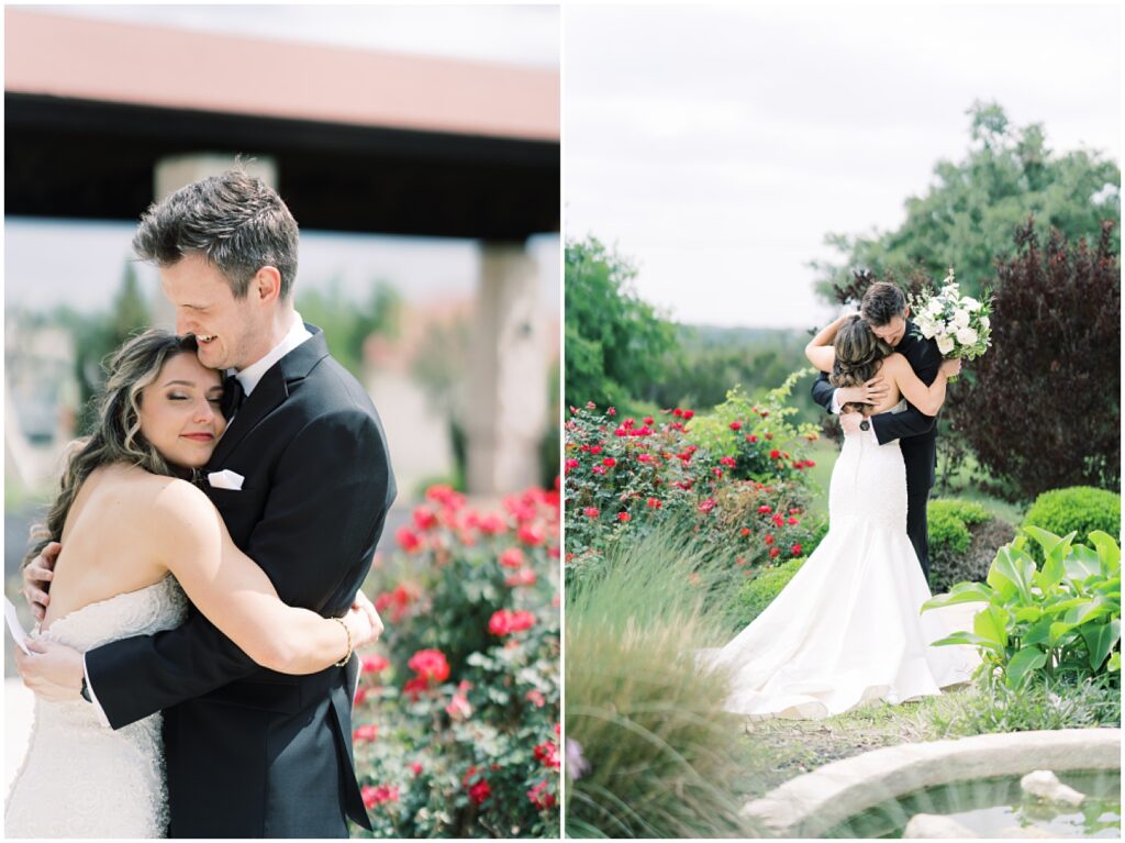 Bride and groom share a first look at Vintage Villas in Austin, Texas
